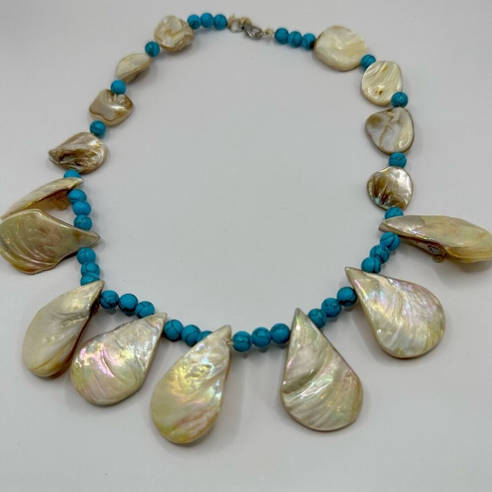 Unbranded Abalone Shell Choker Necklace Blue Beads Beachy